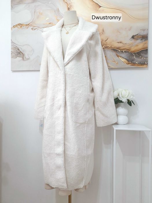 Płaszcz Klasyczny Długi Biały Kremowy Off White Dwustronny Ann Gissy