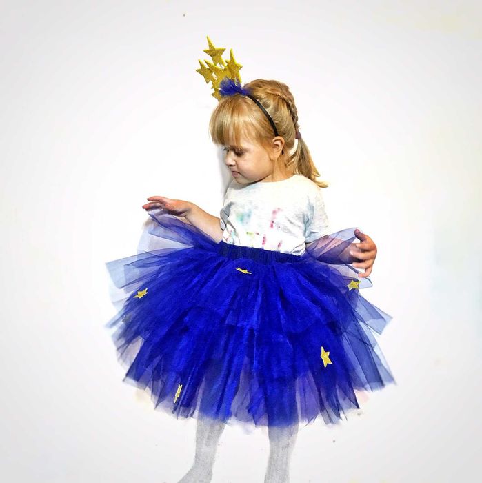 Пишна синя спідничка для дівчинки. Фатиновая синяя юбка Електрик
