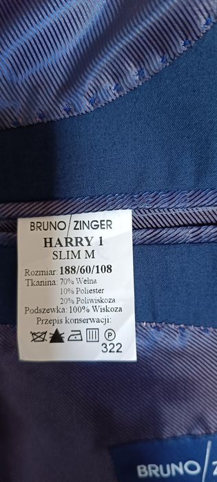Garnitur Slim komunia, wesele. Wełna plus wiskoza roz.. 60/188 pas 108 cm