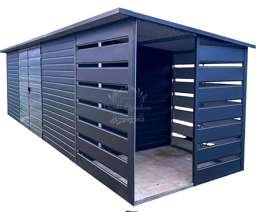 Schowek domek ogrodowy 6x2m + wiata 1,5m Brama  antracyt ID815