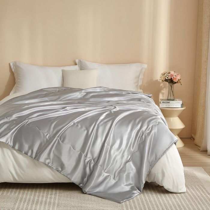 Satin Throw Blanket - Reversible Plush Fleece - 150x200 Grey