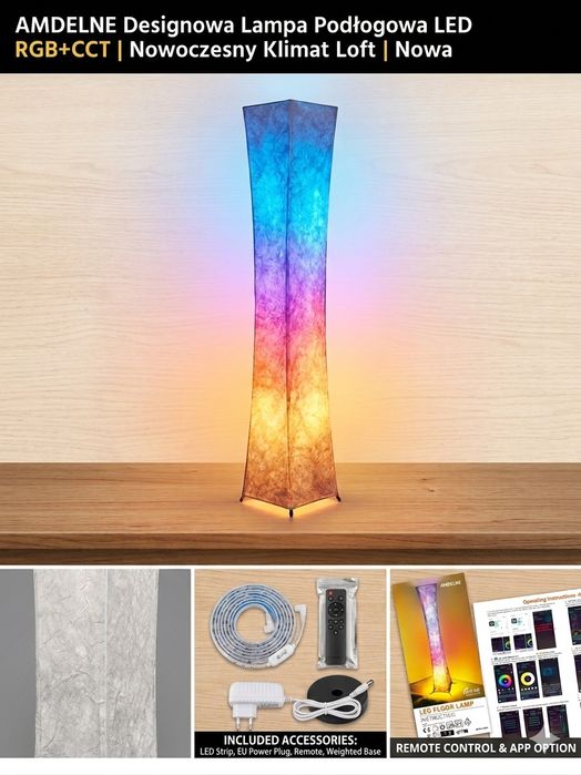 Designowa Lampa Podłogowa AMDELNE LED RGB+CCT | Nowoczesny Klimat | No