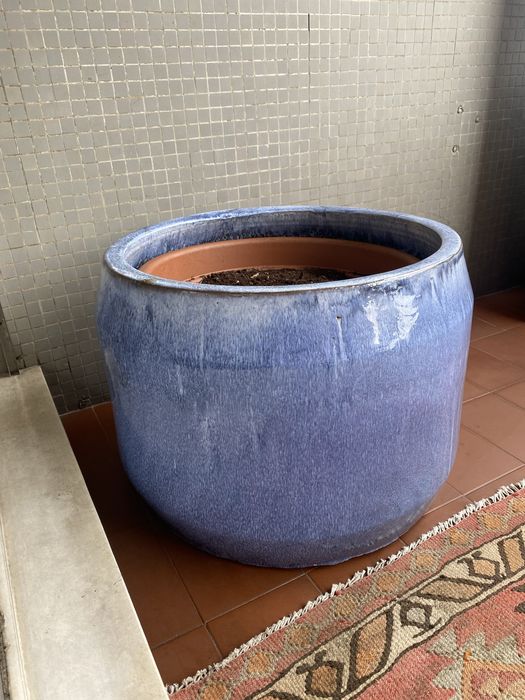 Pote Vaso grande ceramica vidrado azul