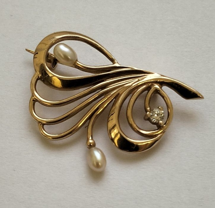 Брошь, брошка золото 585 пробы