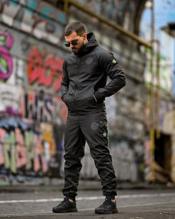 Костюм Тактический СофтШелл на Флисе STONE ISLAND Black! Костюм Тактичний Чорний СофтШелл STONE ISLAND! Костюм Soft Shell Осень-Зима! Размеры S-4XL!