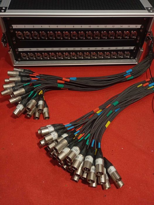 Cabos áudio XLR, DMX, corrente elétrica