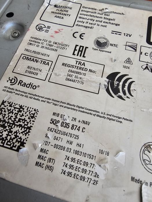 Jednostka Multimedialna Radio MIB2 Skoda Octavia Superb CANTON  *Opis*