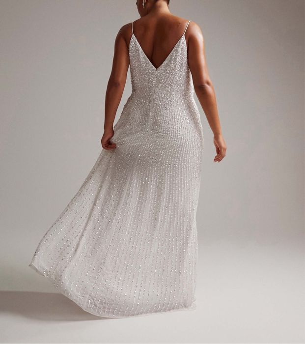 Asos cekinowa biała drapowana sukienka maxi 8 xl 56 7 xl 54
