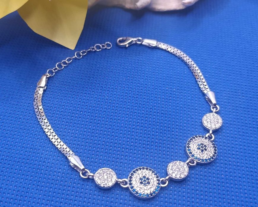 Elegancka Srebrna Bransoletka Cyrkonie Oko Proroka Próba 925