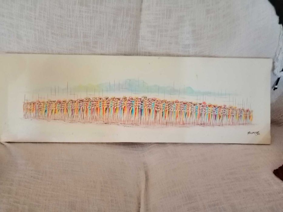 Quadro africano pintor Andrade com selo