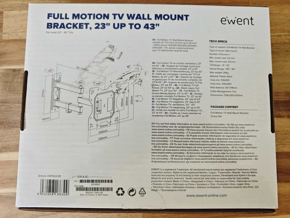 Suporte de TV Articulado Ewent 23" a 43" EW1522 (Novo)