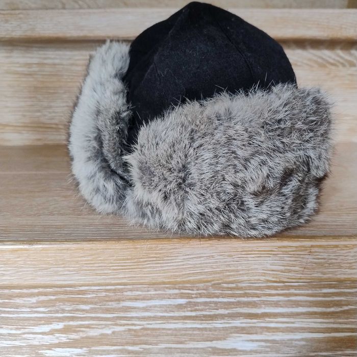 czapka uszatka/pilotka z futerkiem z królika - L (+ szaliczek gratis!)