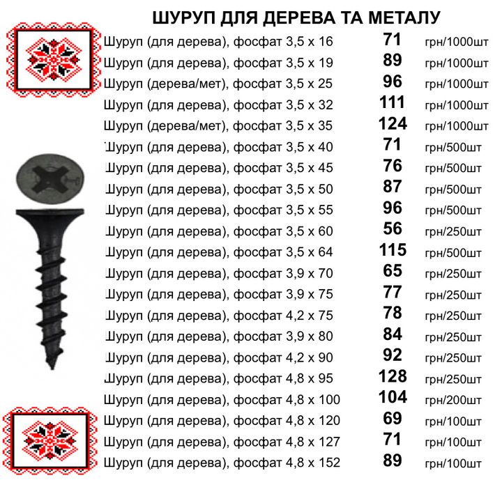 Саморізи фосфатовані 3,5х25 саморезы по металлу