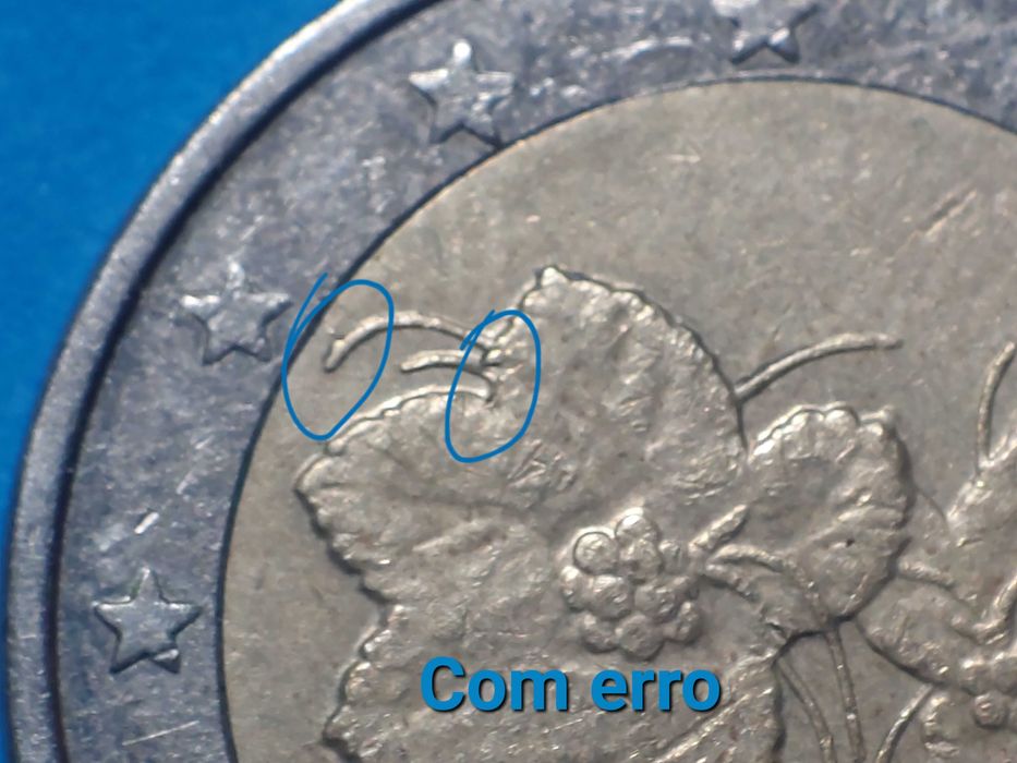 Moeda 2 euros Finlândia 2006 com erro de cunhagem