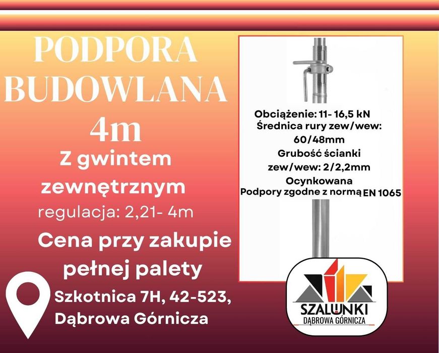 Podpory budowlane stemple sztyce 4m doka szalunek strop podpora sztyca