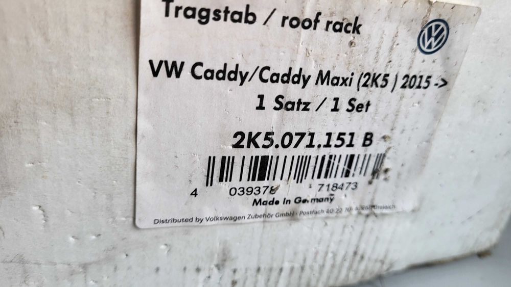 Nowy oryginalny bagażnik dachowy poprzeczki VW CADDY 2K5