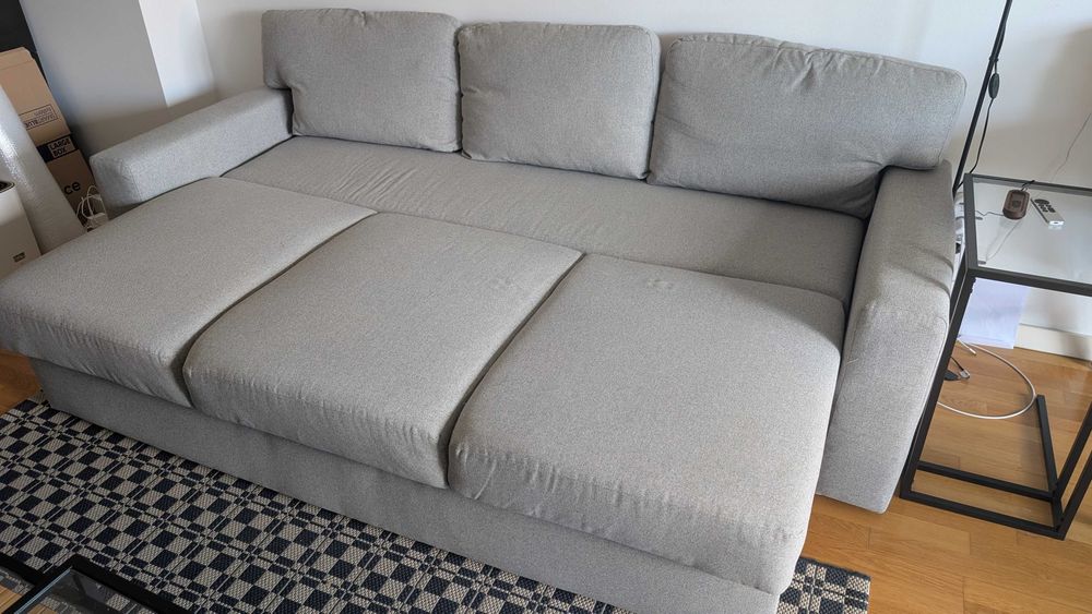 Sofá-cama 3 lugares, Tibbleby bege/cinzento