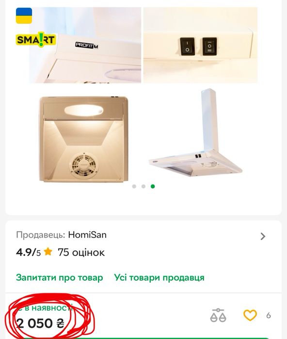 Вытяжка profit Profit M Фортуна Стандарт 200м3 60 см біла