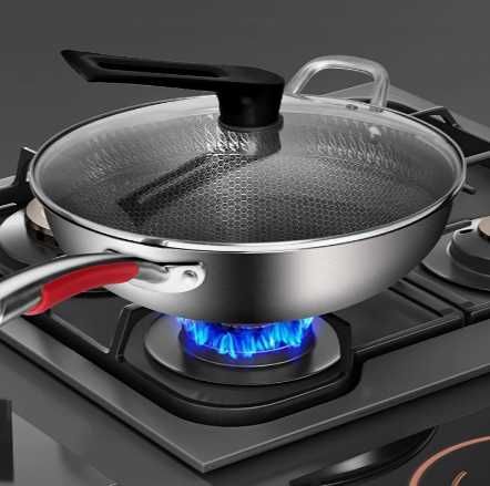 Сковорода wok 34 см из нержавеющей стали SUS 316  с крышкой