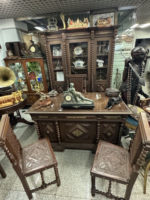 Conjunto Escritório antigo em madeira maciça - Negociável