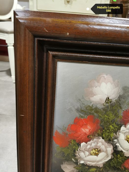 Obraz kwiaty białe czerwone bukiet w drewnianej ramie sygnowany 588