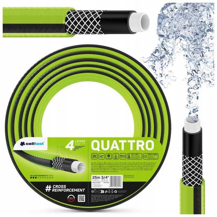 Wąż ogrodowy 3/4" 25m Cellfast 4-warstwowy odporny uniwersalny QUATTRO