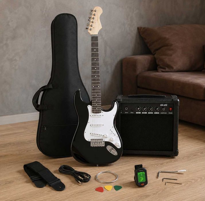 Nowa GITARA ELEKTRYCZNA 4/4 Zestaw z Piecem FV23% HIT CZARNA Wzmacniacz