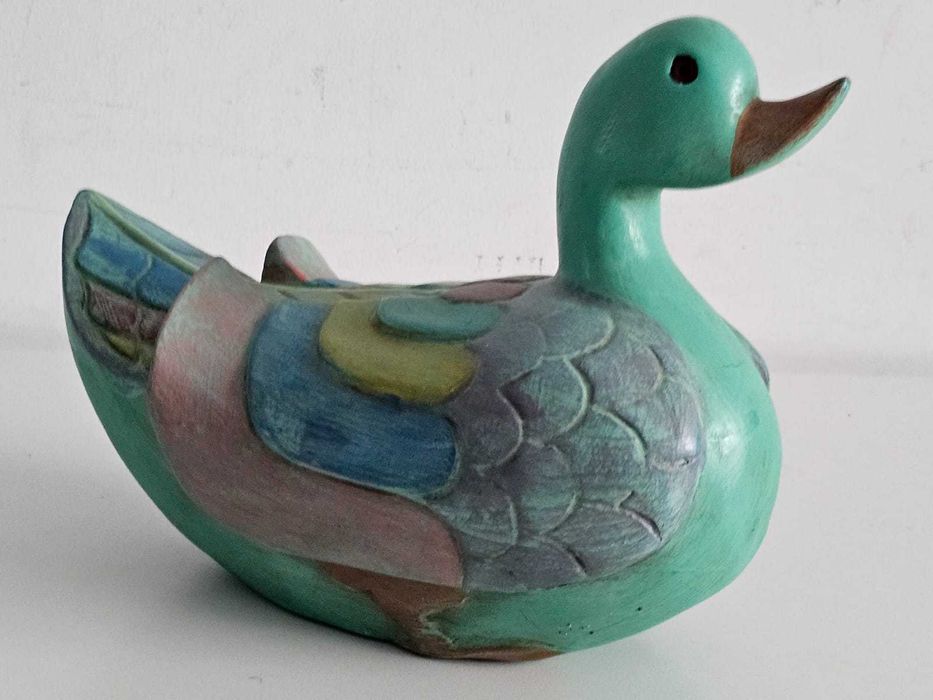 Turkusowa Kaczka drewniana figurka ozdobna