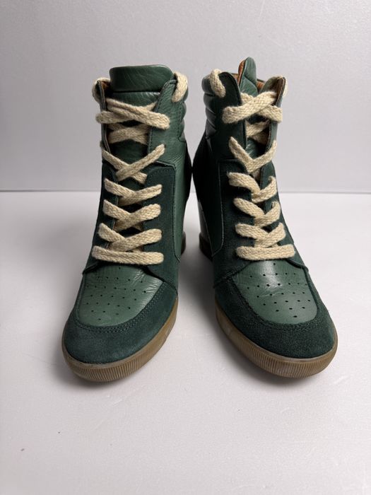 Sneakersy  skórzane  zielone koturna r. 39 wkł:24,5 cm styl vintage