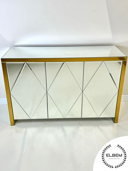 Lustrzana komoda Glamour  / Złota ramka / Romby