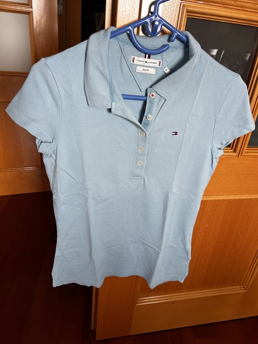 Polo Tommy Hilfiger, tamanho XS Slim Fit, azul claro