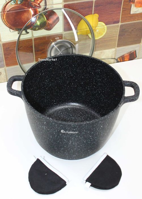 Garnek Brytfanna Wysoki Kociołek Marmur 6,5L 24CM EliteHoff E7013