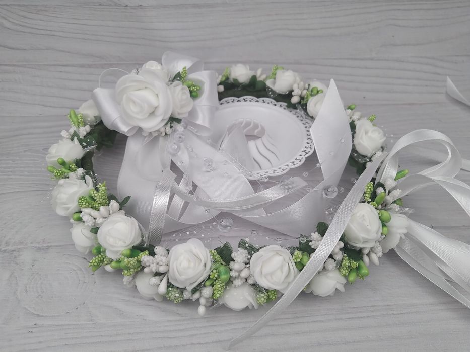 Zestaw wianek komunijny, dekoracja na świecę, okapnik