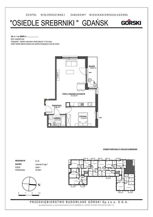 2-pokojowe mieszkanie 53m2 + balkon