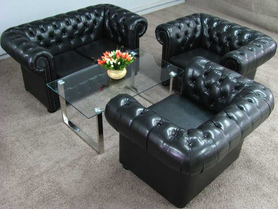 Sofa Chesterfild Czarna , fotel - stan bardzo dobry