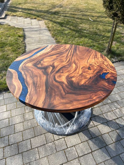 Nowoczesny okrągły stół suar egzotyczne drewno żywica 130 cm #8