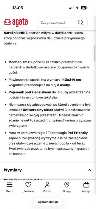 Naroznik z funkcja spania