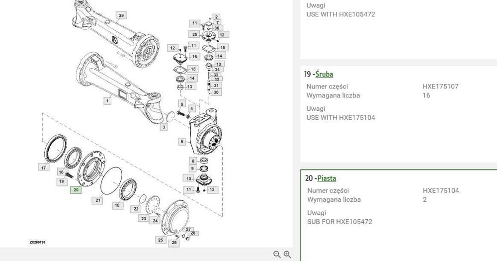Piasta JD John Deere T660 HXE175104