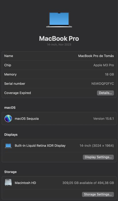 Macbook Pro M3 Pro - 18GB RAM | 512 SSD - Silver - COMO NOVO