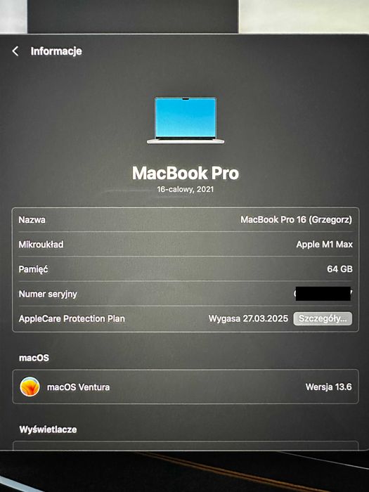 Mac Book Pro 16 M1 Max/64GB/2TB