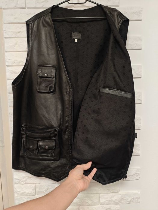 Bally жилетка шкіряна байкерська чорна чоловіча великого розміру жилет