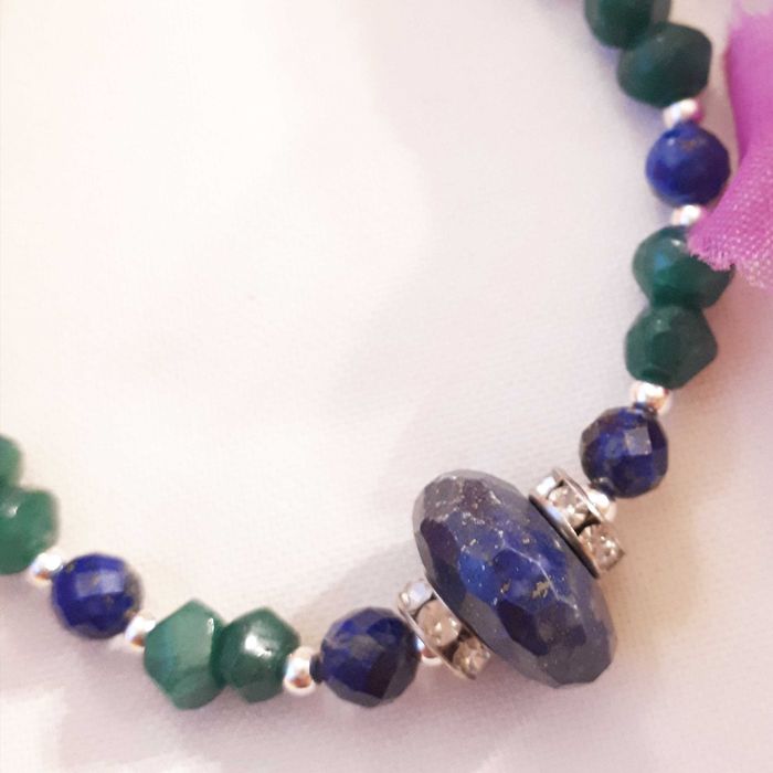 Bransoletka z kamieni - lapis lazuli, szmaragd prezent gwiazdka