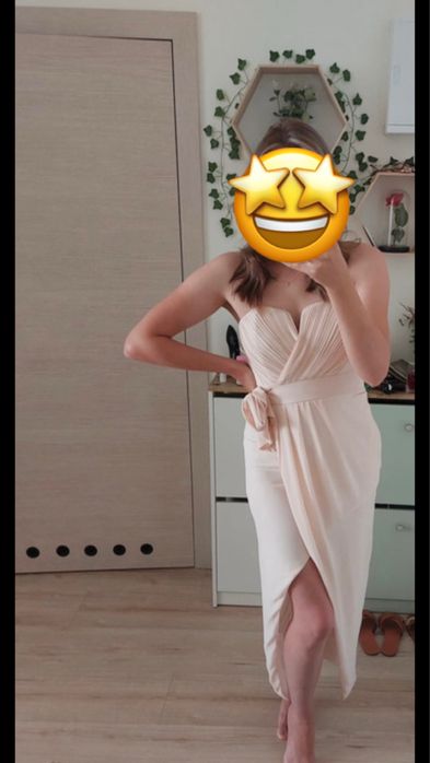 Sukienka maxi gorsetowa na wesele wzór asos s/xs pudrowy róż