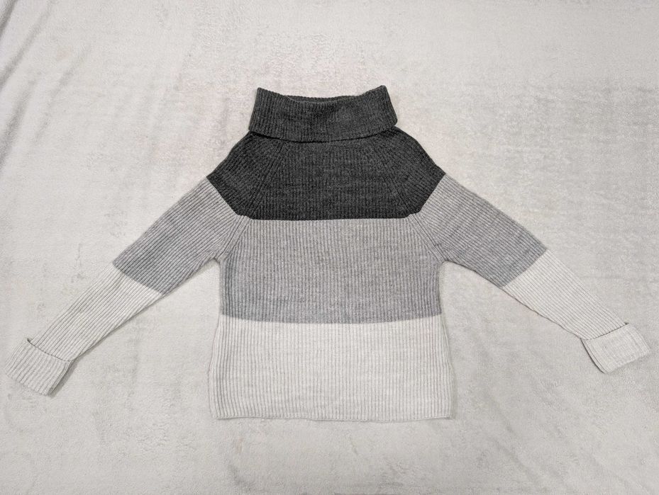 Szary elegancki wełniany sweter golf w paski pasy M&S 40 jak nowy