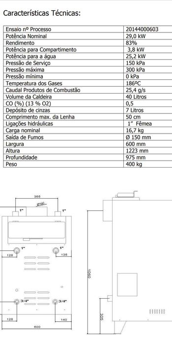 Caldeira de aquecimento central lenha