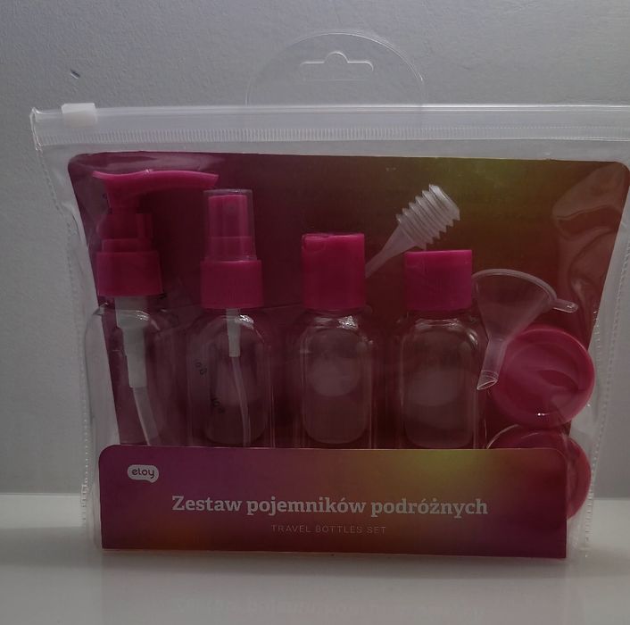 Zestaw pojemników podróżnych kosmetyczka różowy samolotowe nowe
