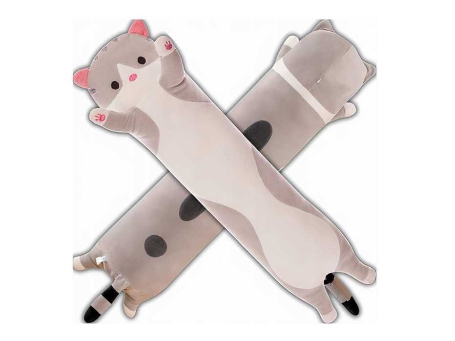 Maskotka pluszak poduszka zabawka kot parówka szara 90cm do auta