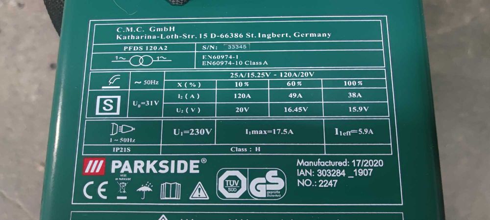 Soldador MIG Parkside PFDS 120 A2 - Máquina de soldar