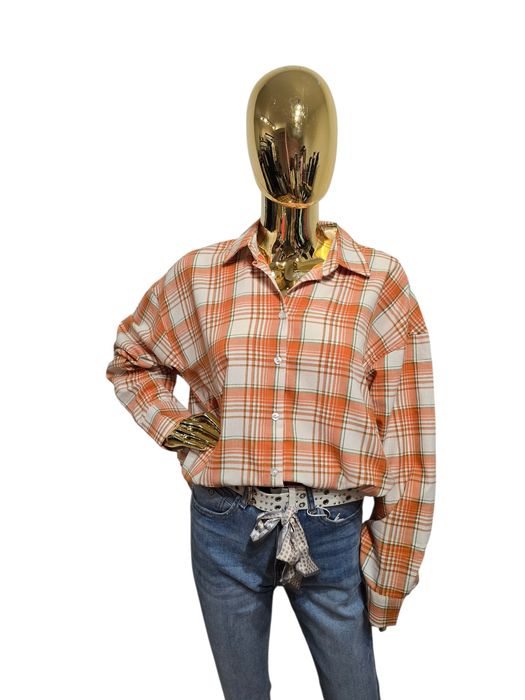 Koszula damska oversize FREYA pomarańczowa w kratę Deppot rozmiar M