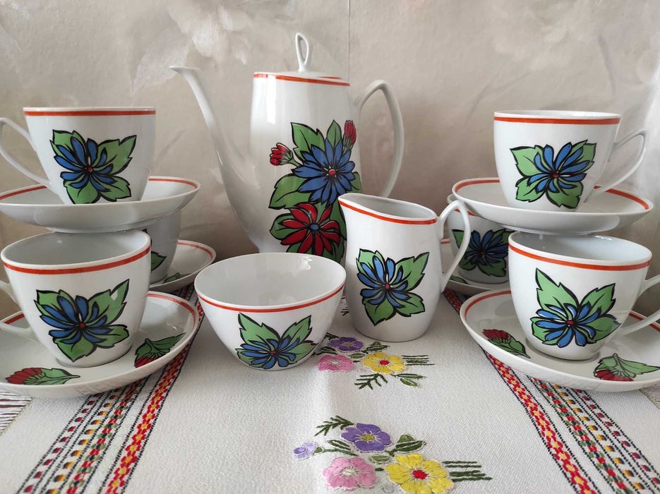 Serwis do kawy, porcelana Chodzież, filiżanki 220ml